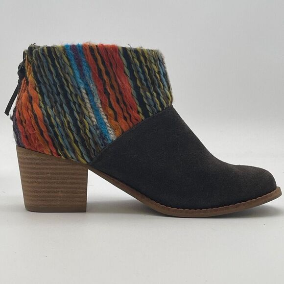 TOMS Ankle Boots Women's 6 Chocolate Brown Leila Suede Shoes Striped Tassel EUC - Picture 12 of 16